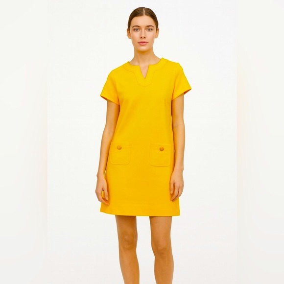 Talbots Dresses & Skirts - Talbots Yellow Sheath Dress Short Sleeve V-Neck, 10P